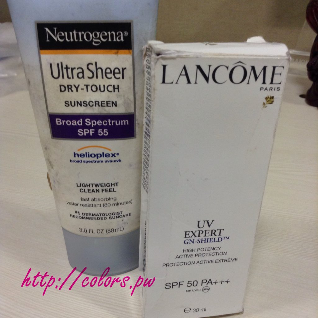 Neutrogena Utlra Sheer Dry touch (L) Lancome UV Expert GN-Shield (R)